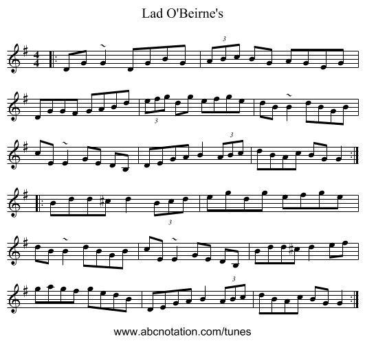 Lad O'Beirne's - staff notation