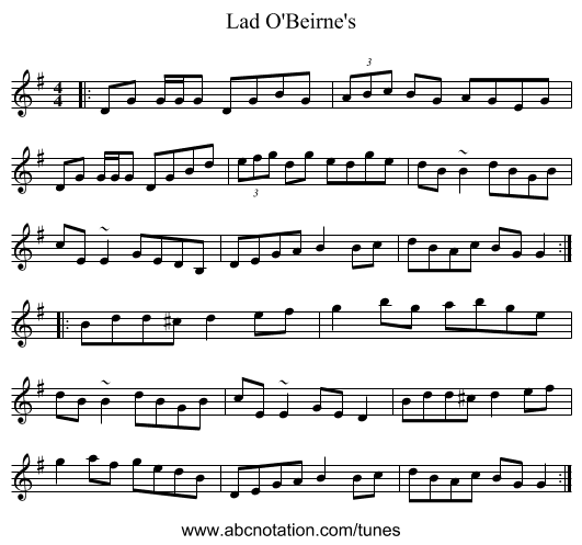 Lad O'Beirne's - staff notation