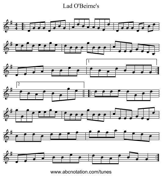 Lad O'Beirne's - staff notation