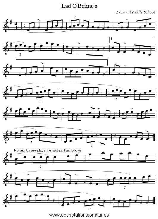 Lad O'Beirne's - staff notation