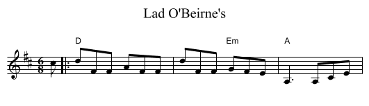 Lad O'Beirne's - staff notation