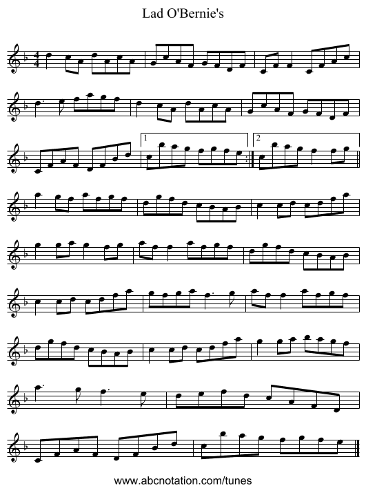 Lad O'Bernie's - staff notation