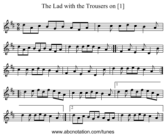 Lad with the Trousers on [1], The - staff notation