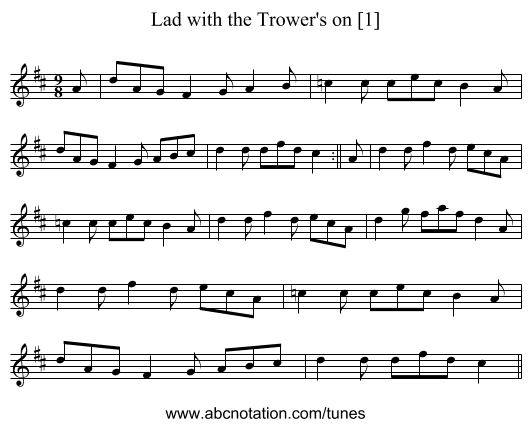 Lad with the Trower's on [1] - staff notation