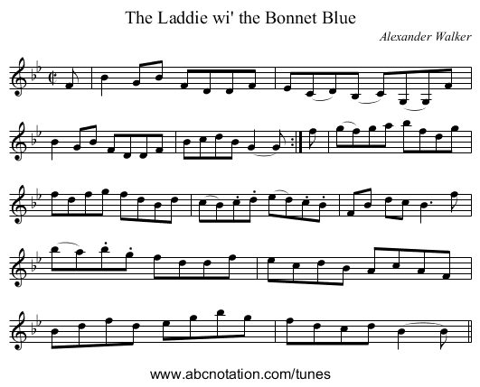Laddie wi' the Bonnet Blue, The - staff notation