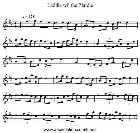 Laddie wi' the Plaidie - staff notation