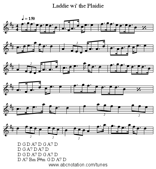 Laddie wi' the Plaidie - staff notation