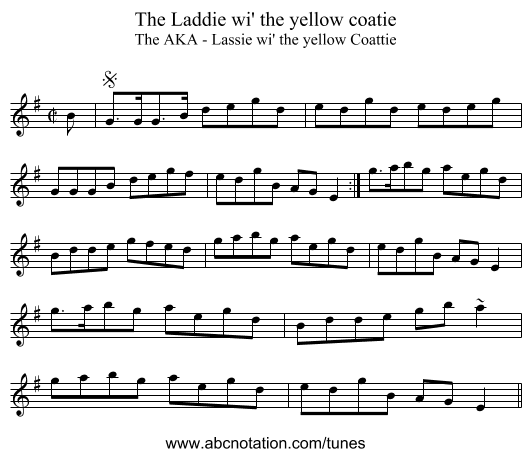 Laddie wi' the yellow coatie, The - staff notation