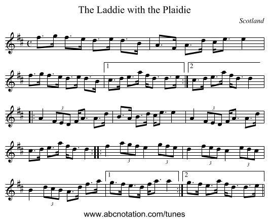 Laddie with the Plaidie, The - staff notation
