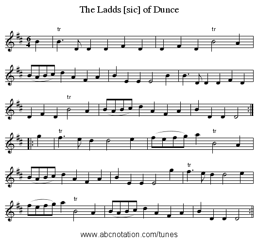 Ladds [sic] of Dunce, The - staff notation