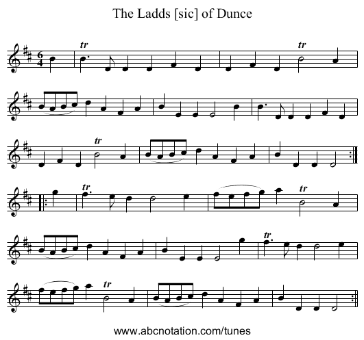 Ladds [sic] of Dunce, The - staff notation