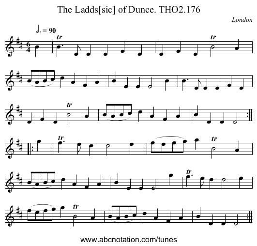 Ladds[sic] of Dunce. THO2.176, The - staff notation