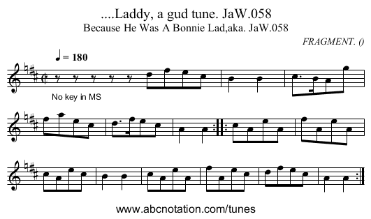 ....Laddy, a gud tune. JaW.058 - staff notation
