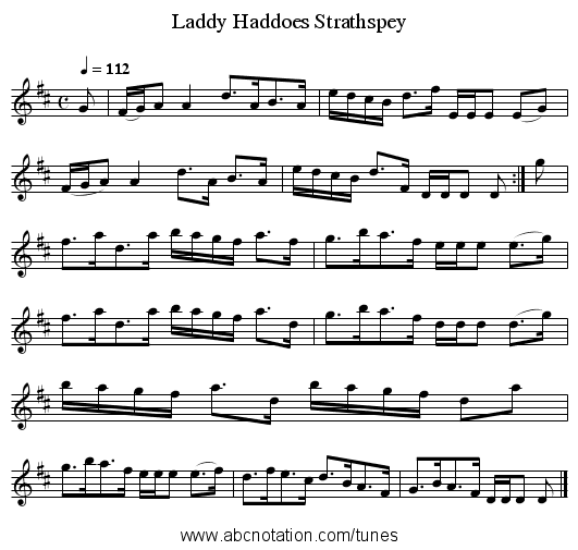 Laddy Haddoes Strathspey - staff notation