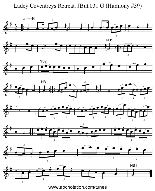 Ladey Coventreys Retreat. JBut.031 G (Harmony #39) - staff notation