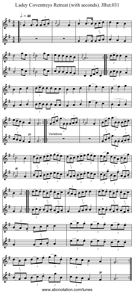 Ladey Coventreys Retreat (with seconds). JBut.031 - staff notation
