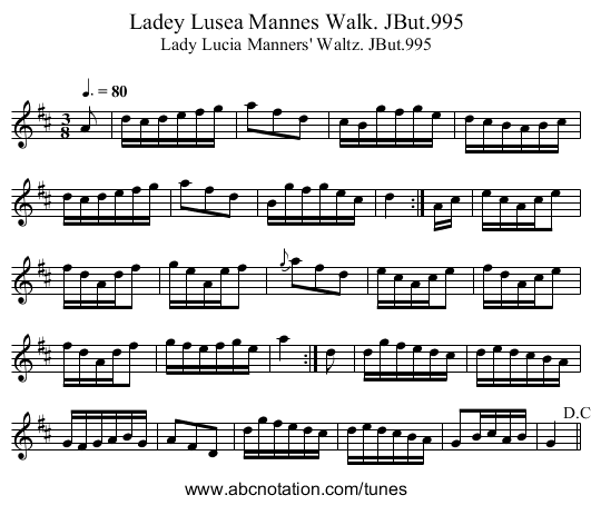 Ladey Lusea Mannes Walk. JBut.995 - staff notation