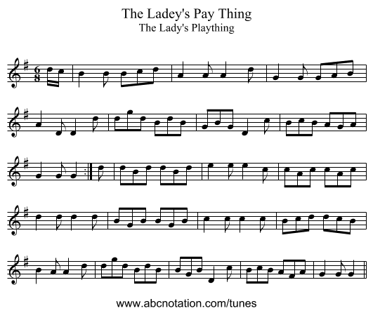 Ladey's Pay Thing, The - staff notation