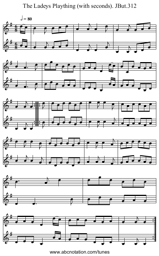 Ladeys Plaything (with seconds). JBut.312, The - staff notation