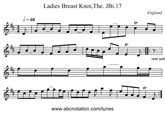 Ladies Breast Knot,The. JBi.17 - staff notation