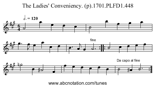 Ladies' Conveniency. (p).1701.PLFD1.448, The - staff notation