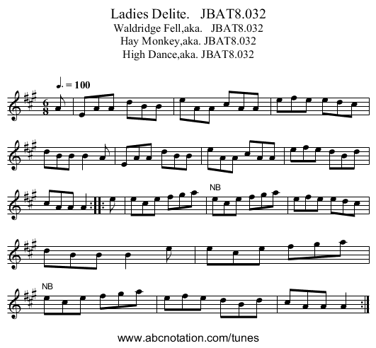 Ladies Delite.   JBAT8.032 - staff notation
