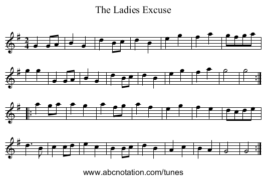 Ladies Excuse, The - staff notation