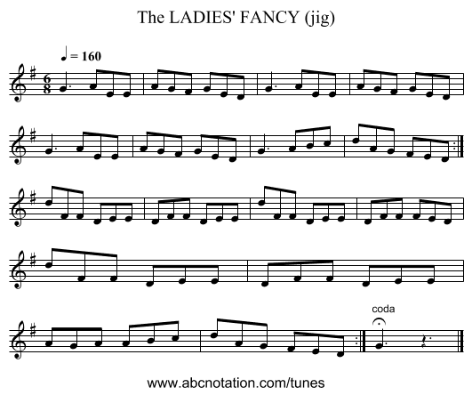 LADIES' FANCY (jig), The - staff notation