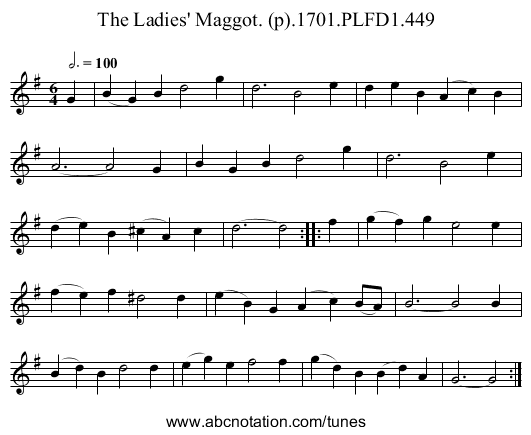Ladies' Maggot. (p).1701.PLFD1.449, The - staff notation