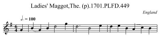 Ladies' Maggot,The. (p).1701.PLFD.449 - staff notation