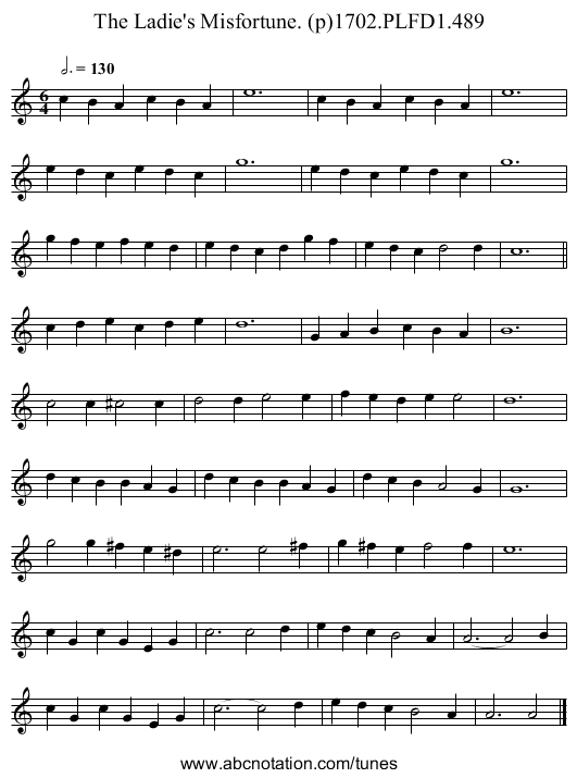 Ladie's Misfortune. (p)1702.PLFD1.489, The - staff notation
