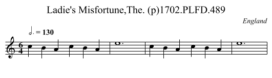 Ladie's Misfortune,The. (p)1702.PLFD.489 - staff notation