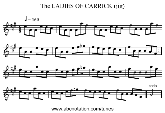LADIES OF CARRICK (jig), The - staff notation