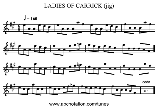 LADIES OF CARRICK (jig) - staff notation