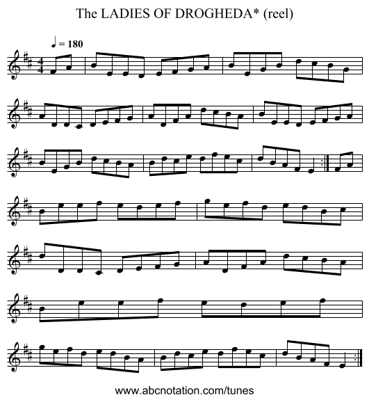 LADIES OF DROGHEDA* (reel), The - staff notation