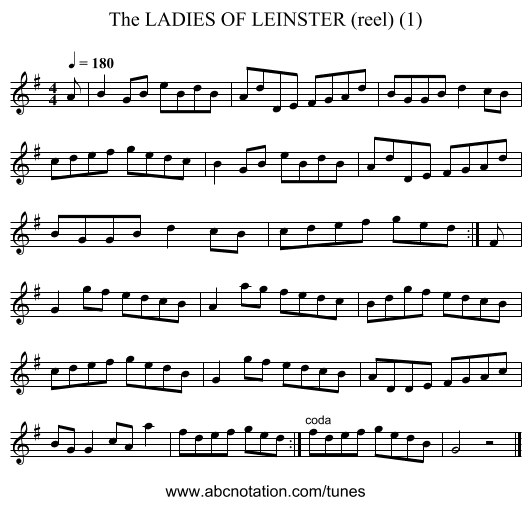 LADIES OF LEINSTER (reel) (1), The - staff notation