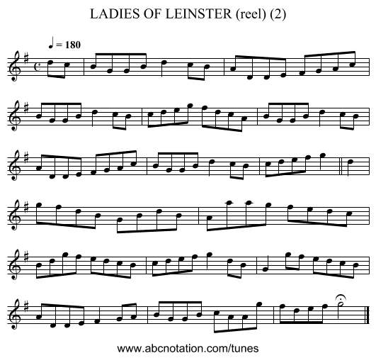LADIES OF LEINSTER (reel) (2) - staff notation