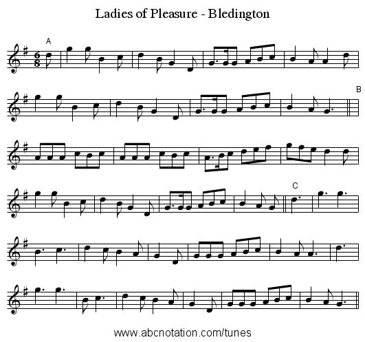 Ladies of Pleasure - Bledington - staff notation