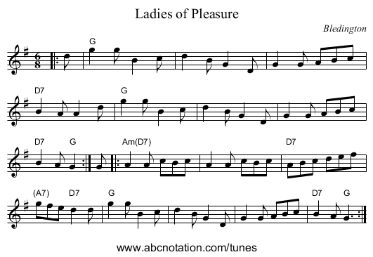 Ladies of Pleasure - staff notation