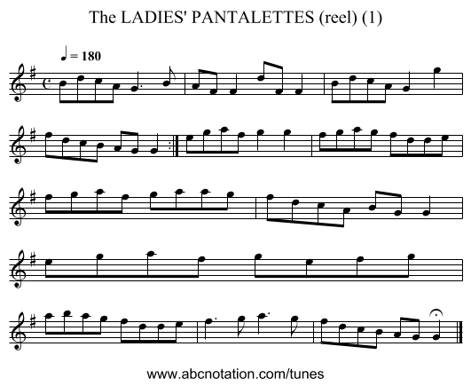 LADIES' PANTALETTES (reel) (1), The - staff notation