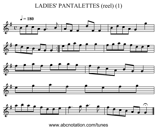 LADIES' PANTALETTES (reel) (1) - staff notation
