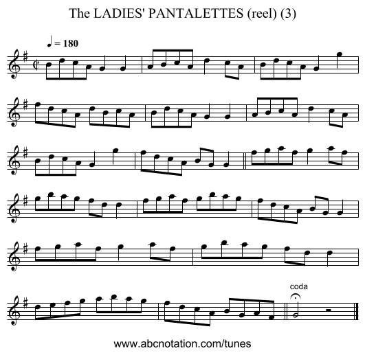 LADIES' PANTALETTES (reel) (3), The - staff notation