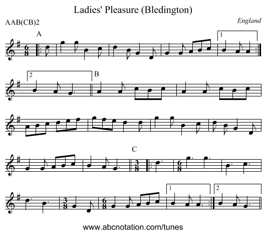 Ladies' Pleasure (Bledington) - staff notation