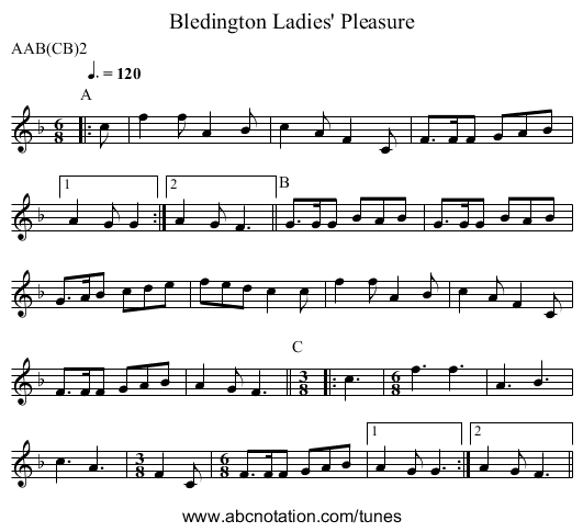 Ladies' Pleasure, Bledington - staff notation