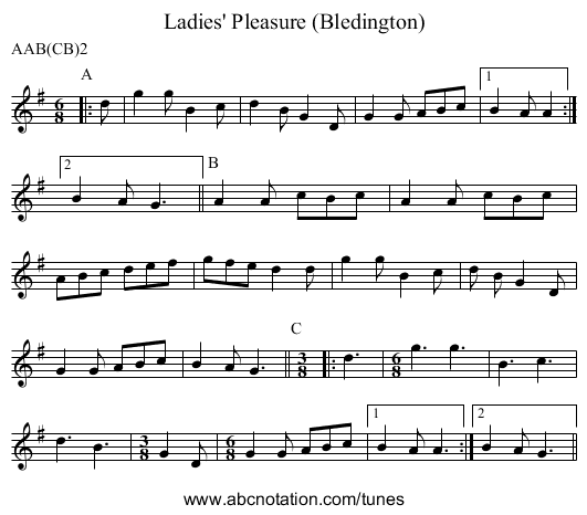 Ladies' Pleasure (Bledington) - staff notation
