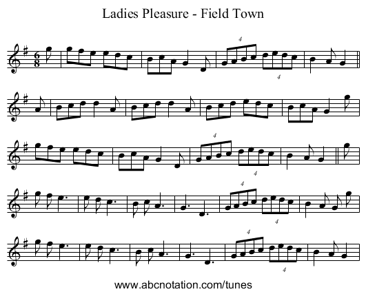 Ladies Pleasure - Field Town - staff notation