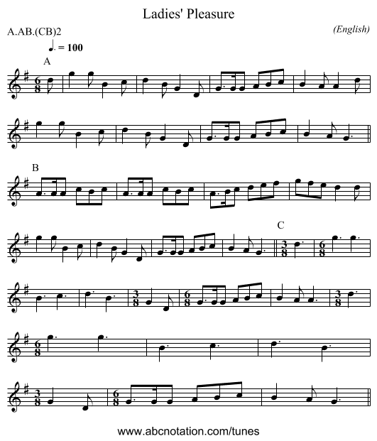 Ladies' Pleasure - staff notation