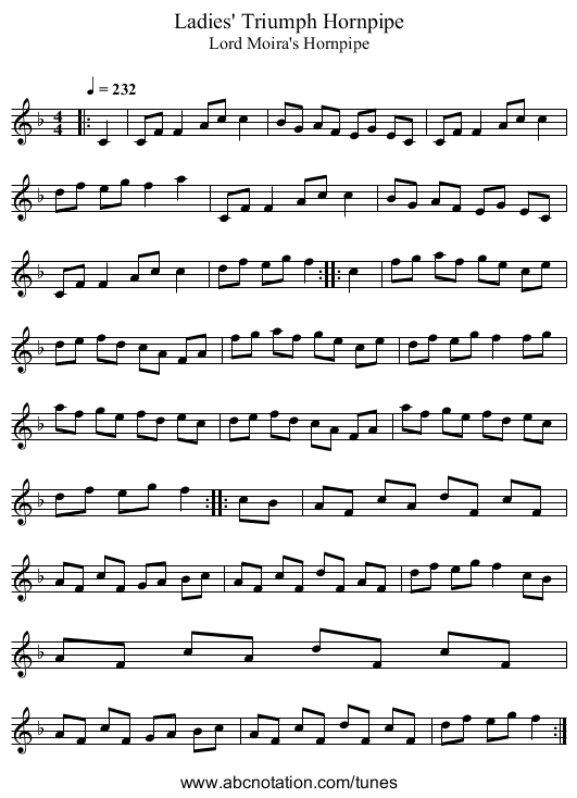 Ladies' Triumph Hornpipe - staff notation