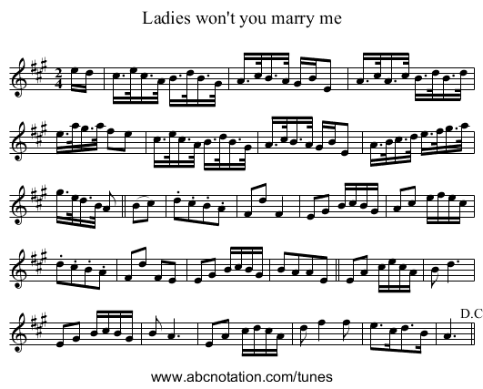 Ladies won't you marry me - staff notation