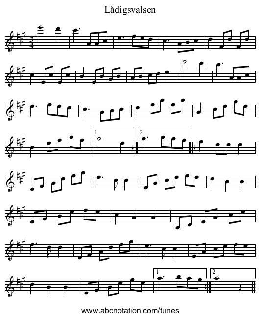 Lådigsvalsen - staff notation